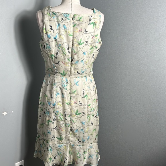 The Limited A-line Chiffon dress Light Lime Green with Leave and Bird Print sz 8 - Picture 8 of 13